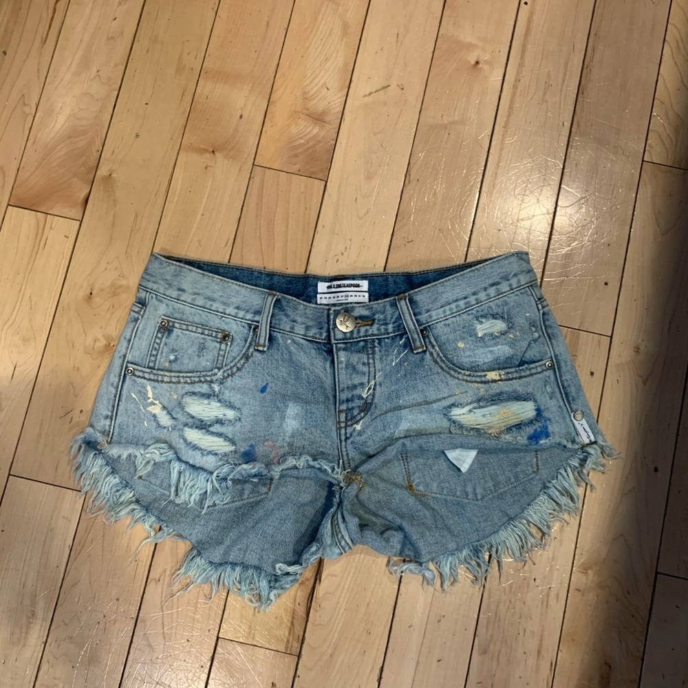 One Teaspoon Bonitas paint splattered denim shorts